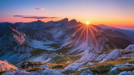 Naklejka premium Majestic Sunrise Over Alpine Peaks