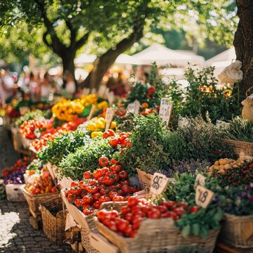 Fototapeta Vibrant Market Stalls in Sunny Provence
