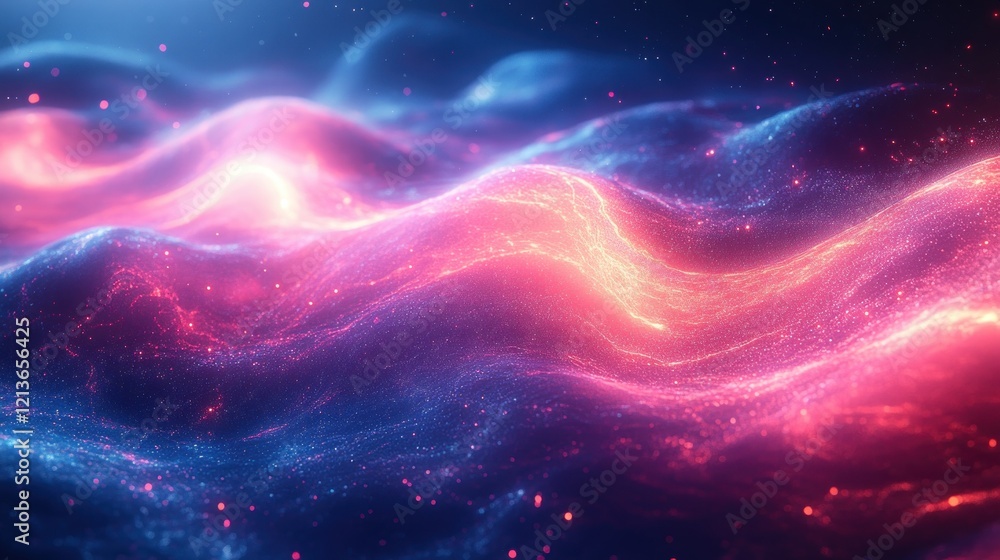 Aufkleber futuristic abstract neon background with pink and blue wave lines dynamic lighting and glowing bokeh