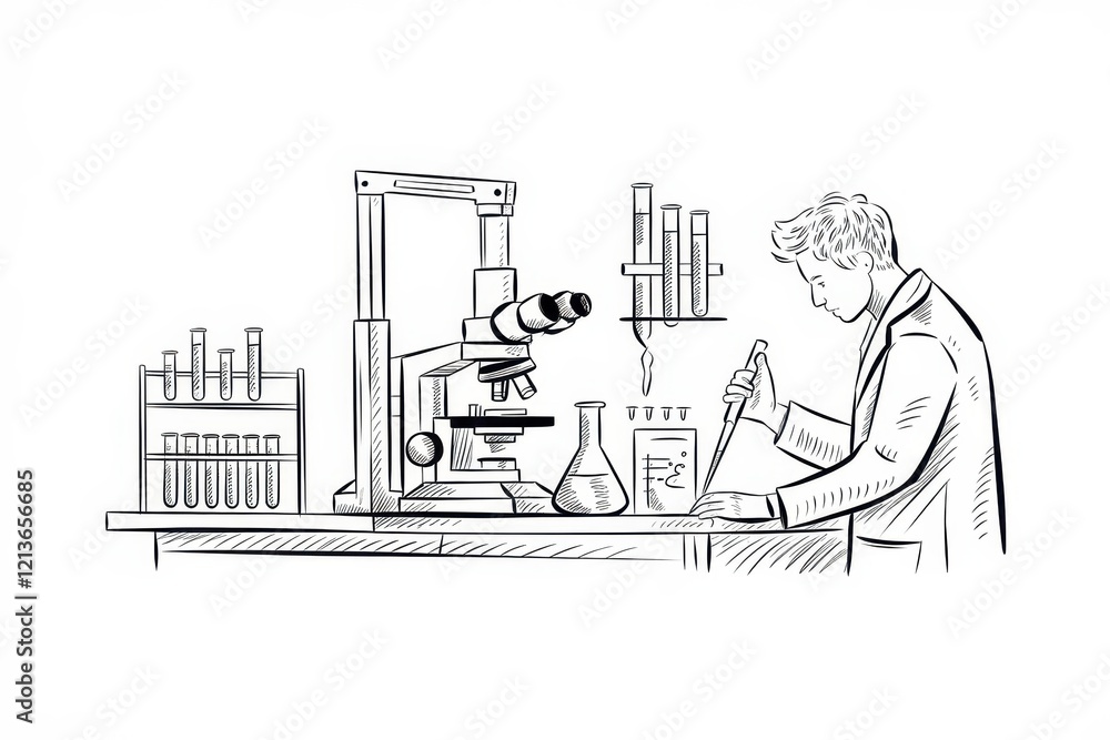 Aufkleber scientist works in a laboratory setting using a microscope