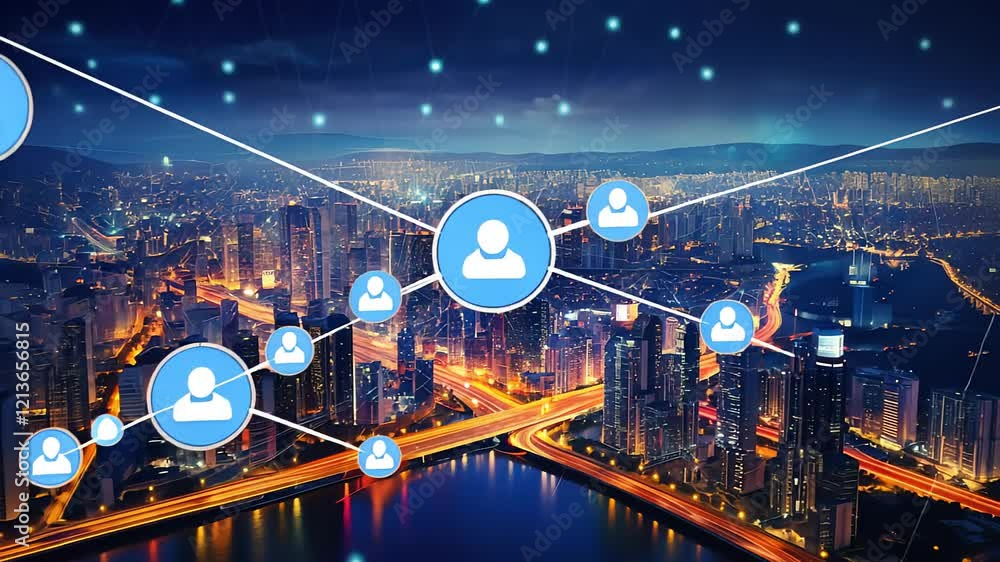 Poster big data connection technology. cityscape telecommunication and communication network concept. smart