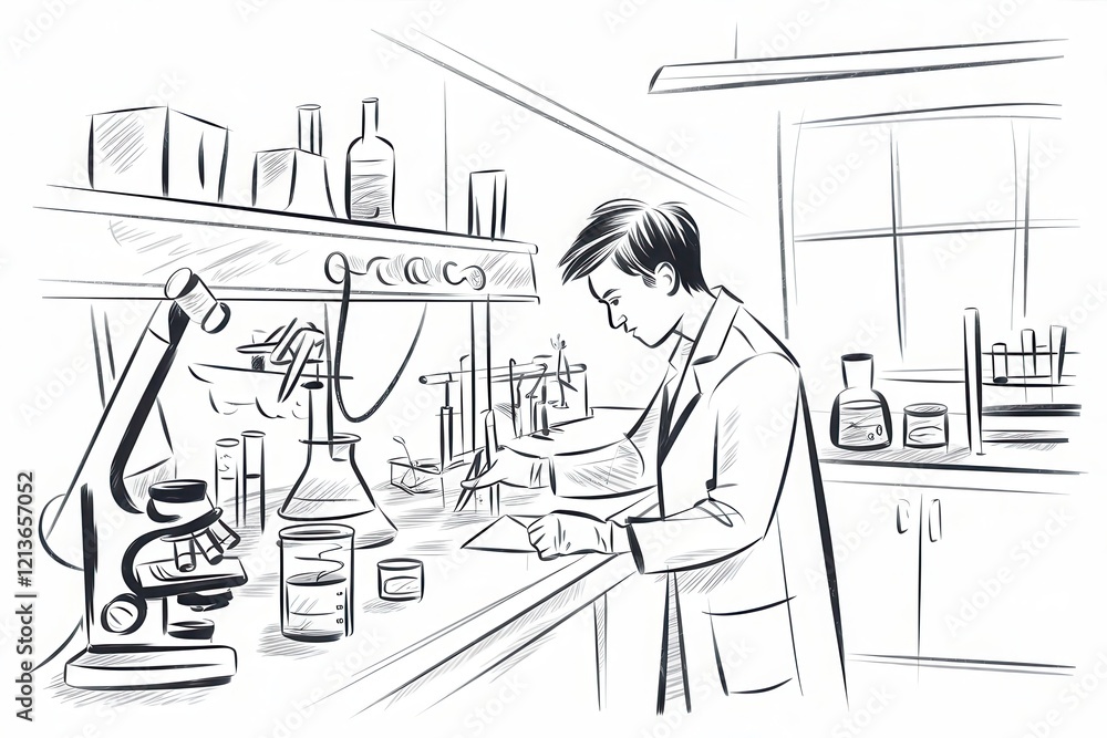 Poster scientist working in a laboratory setting with equipment