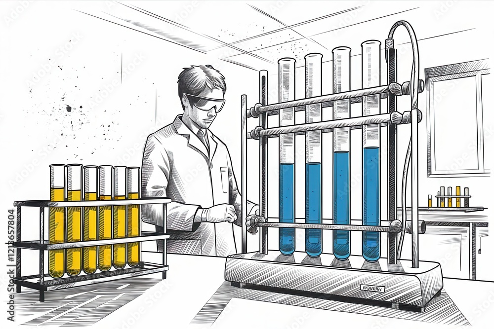 Poster scientist conducting a laboratory experiment with test tubes