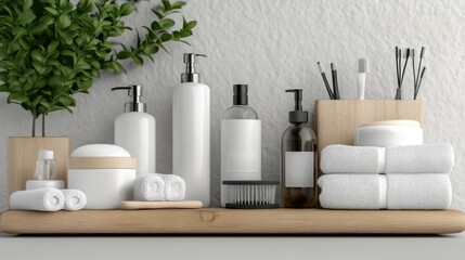 Cosmetic products and bath accessories isolated on a transparent background