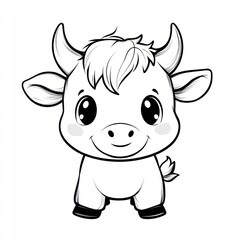 Fototapeta premium Outlined, smiling calf illustration, white background, used for coloring or design
