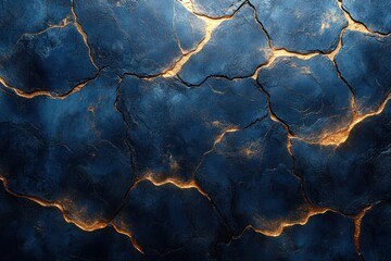 Luxurious Abstract Art Textured Background with Gold Cracks and Deep Blue Surface