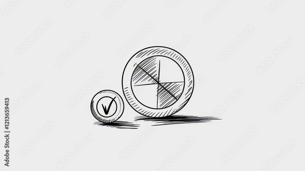 Poster hand drawn sketch of a pie chart and checkmark