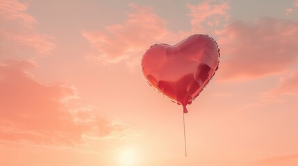 Fototapeta premium Heart Shaped Balloon Floating in Sunset Sky Romantic Love Concept