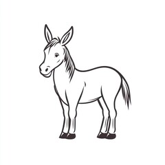 Fototapeta premium Cute cartoon donkey illustration, simple line drawing, white background, children's book use