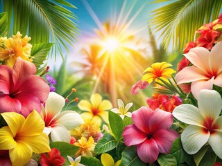 Obraz premium Summer Sale Tropical Flowers Background - Vibrant Floral Summer Discount Promotion