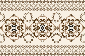 Brown and cream background, classic traditional damask vintage ornament, seamless pattern, vector illustration. Design for elaborate borders, tiles, ceramic pottery, and clothing. 