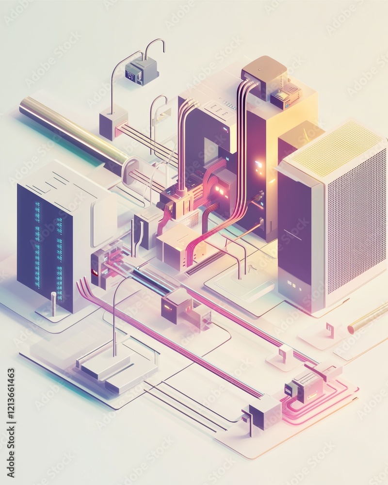 Poster 3d render of a modern building and showcasing technology
