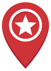 Flat icon of location icon with star inside isolated on white background.