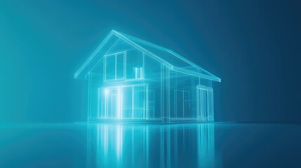 Creative hologram of a smart house on a blue background Represents artificial intelligence and virtual assistants rendered in 3D for the concept of smart homes and advanced technology