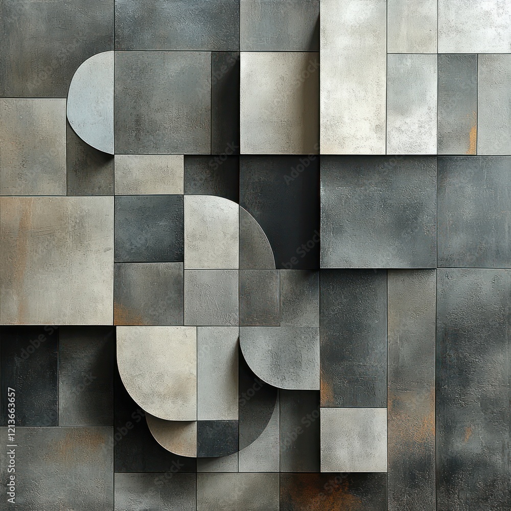 Aufkleber abstract grey geometric pattern with overlapping shapes and soft lighting for modern decoration