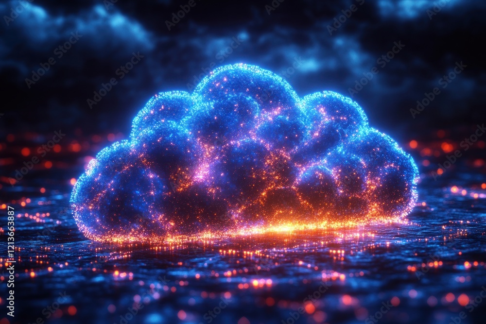Aufkleber 3d render of a glowing blue digital cloud with circuit board patterns in a cyberpunk style