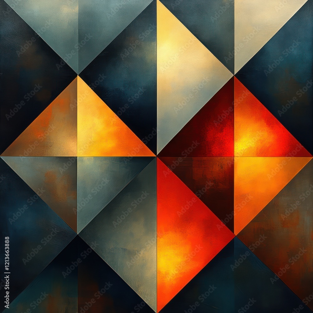 Poster geometric pattern in bold colors with triangular shapes for retro textile design