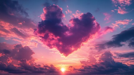 Heart Shaped Sunset Cloudscape Romantic Pink Purple Sky