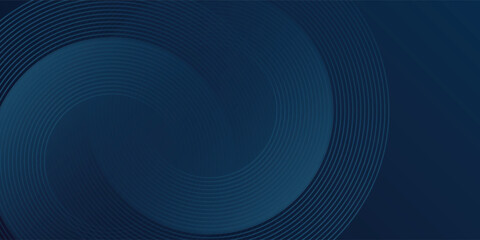 Abstract blue glowing geometric lines on dark blue background. Modern shiny blue circle simple art