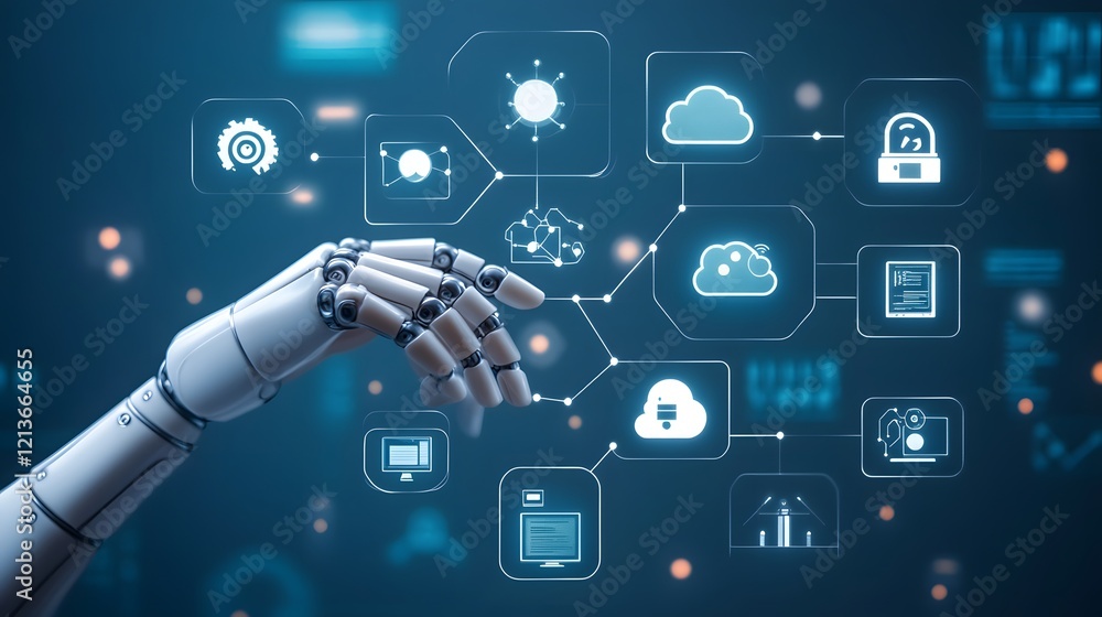 Poster robotic arm interacting with digital cloud network system