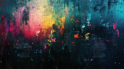 Obraz premium A bold and energetic abstract textured background with splashes of neon colors and subtle gradients blending into one another.