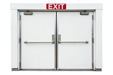 Pair of white double doors marked EXIT isolated with transparent background