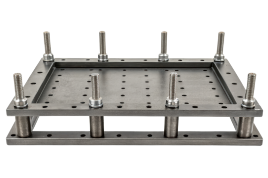 Metal plate with bolts and holes isolated with transparent background