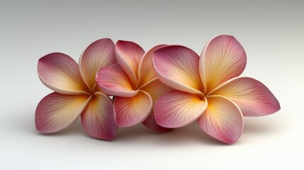 Obraz premium Two Delicate Pink and Yellow Plumeria Flowers