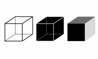 Outline set of cube silhouettes in different styles and perspectives. Cubeicon set on a white background
