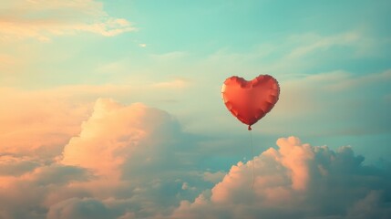 Fototapeta premium Heart Balloon Floating in Pastel Sky Love Romance Hope