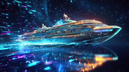 Cruise ship with futuristic technology style. New technology concept