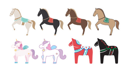 馬とユニコーンとダーラナホースアイコンセット