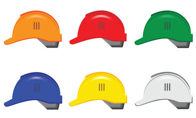collection of various colored building helmet icons,head protection while working,vector illustration on white background,