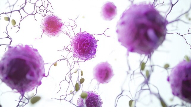 A high-resolution render of lymphocytes traveling through a simplified lymphatic vessel structure, displayed on a white background.