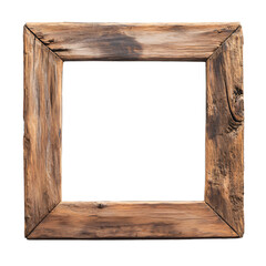A rustic wooden frame with a natural finish, showcasing its textured surface and worn edges.