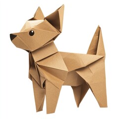 Origami dog, paper craft, animal figurine, isolated white background, possible use for children's book illustration