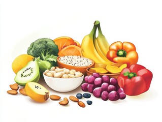 An inviting scene of a high-fiber snack, featuring fruits, vegetables