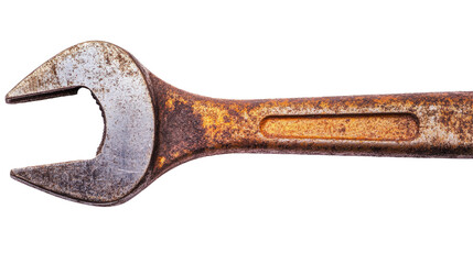 Old rusty spanner and wrench with transparent PNG background