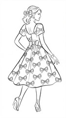 Elegant Woman in Bow Patterned Dress Walking Away