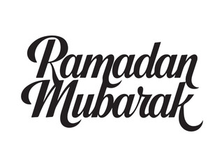Obraz premium Ramadan Mubarak text typography. Perfect for greeting card, posters, and festive decorations. Vector illustration