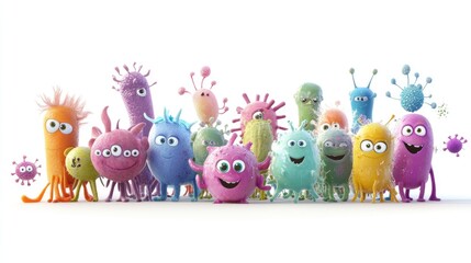 Cute cartoon virus or bacteria isolated on white background