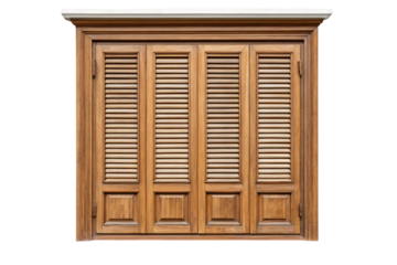 Wooden window with closed shutters isolated with transparent background