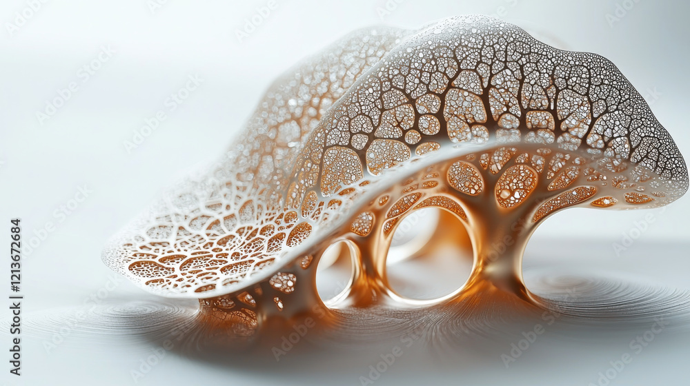 Poster Intricate 3D organic structure resembling tree, showcasing delicate patterns and textures on soft white background, evoking sense of elegance and creativity