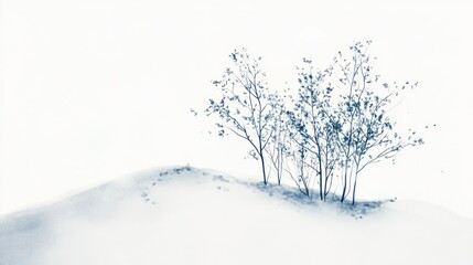 Fototapeta premium A minimalist winter scene with a single large snowdrift, its soft curves and crisp textures sharply contrasted against a white backdrop.