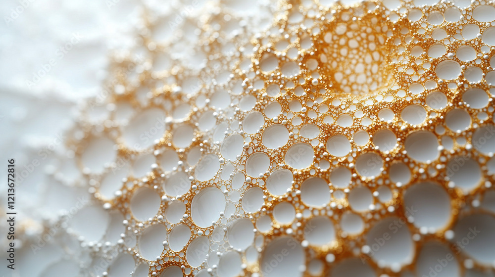 Aufkleber intricate golden bubbles create mesmerizing pattern on white background, showcasing beauty of textur