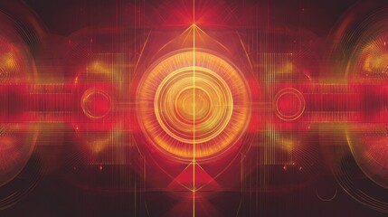 Fototapeta premium A modern abstract vector design with bold red and gold tones, featuring layered geometric patterns and glowing metallic gradients.