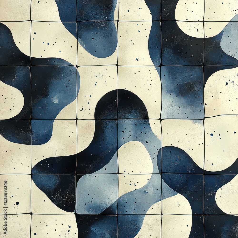 Poster navy and white abstract pattern design with irregular shapes and organic forms