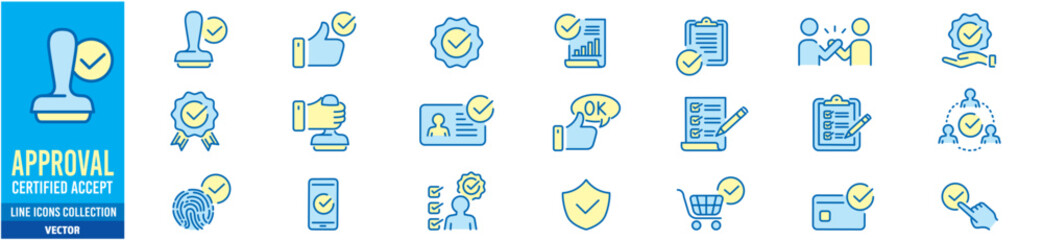 Approval icon set. Editable stroke. Vector illustration.