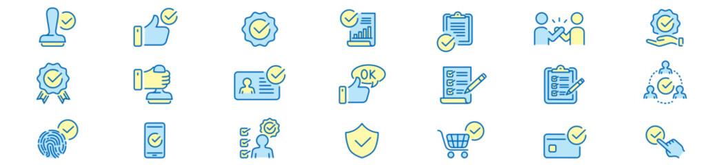 Approval icon set. Editable stroke. Vector illustration.