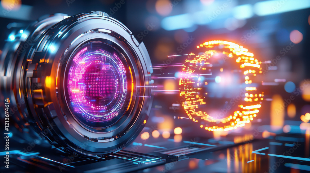 Aufkleber futuristic 3D rendering of advanced X ray technology showcasing lens and glowing energy sphere, symbolizing innovation and precision in imaging